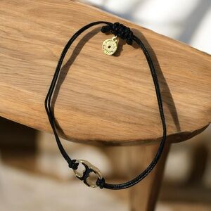 Tory Burch Black Cord Adjustable Bracelet with Gold Charm